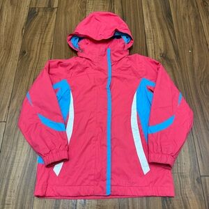 LL Bean Shell Jacket Youth Girls Large 6-7 Water Resistant Packable Hood Pink